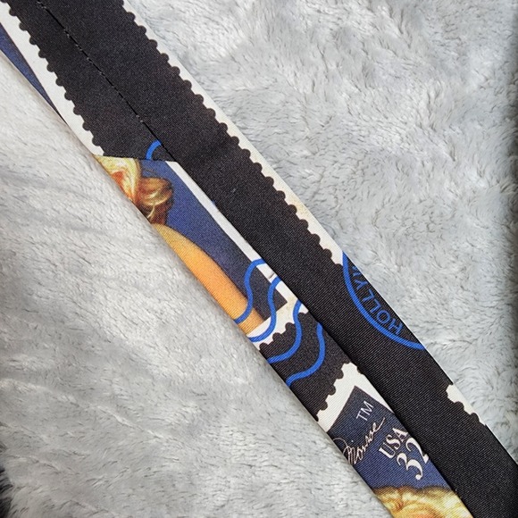 Vintage Ralph Marlin Tie Mens One Size Black Marilyn Monroe Stamps USPS 1995 USA - Picture 4 of 12